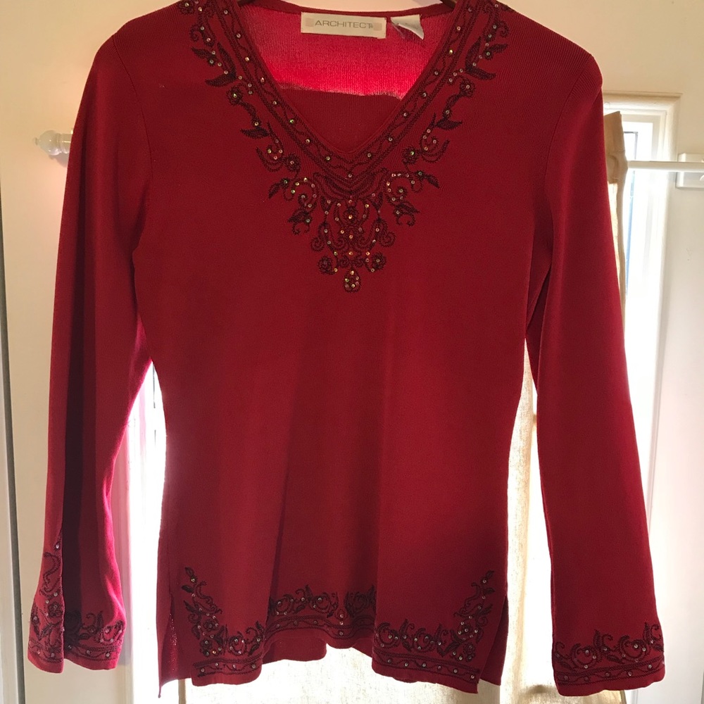 Size Small Red & Black sequined tunic sweater top